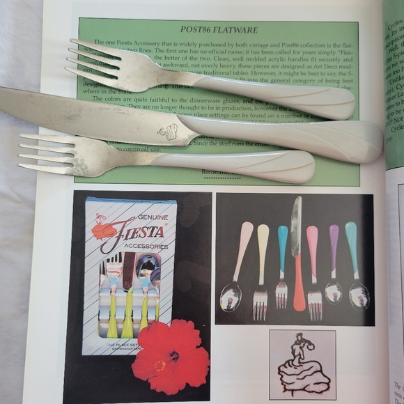 Fiesta Pearl Gray Flatware ~ Knife & 2 Small Forks ~ Retired Swirl ~ Post 86 - Picture 2 of 15